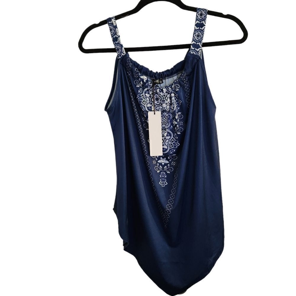 Lily by Firmiana Handkerchief Hem Patterned Tank Top Size Large